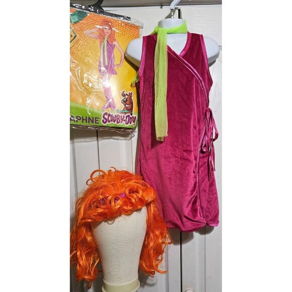 Scooby Doo Daphne Kids Costume 8-10 Dress Wig Neck Scarf Halloween Rubie's Girls - Picture 1 of 6